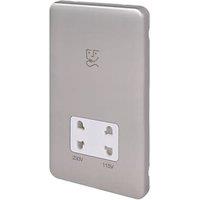 Schneider Electric Lisse Deco 2-Gang Dual Voltage Shaver Socket 115 / 230V Brushed Stainless Steel with White Inserts (800FF)