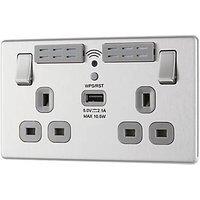 LAP 13A 2-Gang SP Switched Wi-Fi Extender Socket + 2.1A 10.5W 1-Outlet Type A USB Charger Brushed Stainless Steel with Graphite Inserts (809KJ)