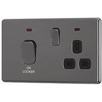Arlec 45A 2-Gang DP Cooker Switch Black Nickel with Neon with Colour-Matched Inserts (809RU)