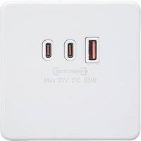 Knightsbridge 5A 63W 3-Outlet Type A & C USB Socket Matt White with White Inserts (811PY)