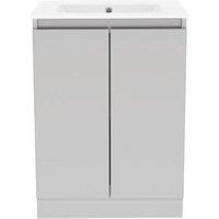 Newland Double Door Floor Standing Vanity Unit with Basin Matt Pearl Grey 600mm x 450mm x 840mm (811RN)