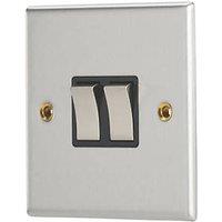 Contactum iConic 10AX 2-Gang 2-Way Light Switch Brushed Steel with Black Inserts (812RK)