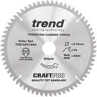 Trend CraftPro Aluminium/Plastic Circular Saw Blade 216mm x 30mm 64T (815PX)
