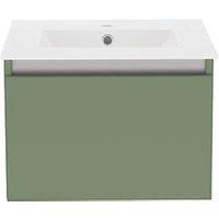 Newland Single Drawer Wall-Mounted Vanity Unit with Basin Matt Sage Green 500mm x 450mm x 370mm (815RN)