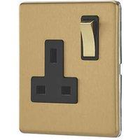 Contactum Lyric 13A 1-Gang DP Switched Socket Outlet Brushed Brass with Black Inserts (816RK)