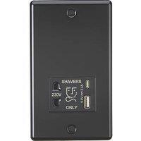 Knightsbridge 2-Gang Single Voltage Shaver Socket+ 2.4A 12W 2-Outlet Type A & C USB Charger 230V Matt Black with Black Inserts (818PY)