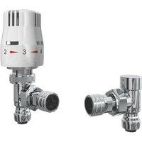 ETAL Push-fit 10mm x 1/2" White Angled Modern Thermostatic Radiator Valve & Lockshield (819VV)