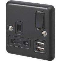 MK Contoura 13A 1-Gang DP Switched Socket + 2A 10.5W 2-Outlet Type A USB Charger Black with Colour-Matched Inserts (820RG)