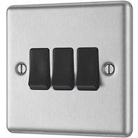 LAP 10AX 3-Gang 2-Way Light Switch Brushed Stainless Steel with Black Inserts (82315)