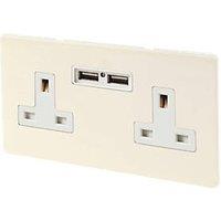 Varilight 13AX 2-Gang Unswitched Socket + 2.1A 10.5W 2-Outlet Type A USB Charger White Chocolate with White Inserts (8274F)