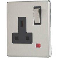 Contactum Lyric 13A 1-Gang DP Switched Socket Outlet Brushed Steel with Neon with Black Inserts (830RP)