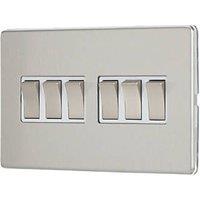 Contactum Lyric 10AX 6-Gang 2-Way Light Switch Brushed Steel with White Inserts (831RP)
