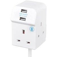 Masterplug 13A 3-Gang Unswitched Extension Lead + 2.1A 2-Outlet Type A USB Charger White 2m (833JR)