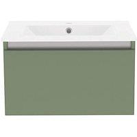 Newland Single Drawer Wall-Mounted Vanity Unit with Basin Matt Sage Green 600mm x 450mm x 370mm (833RN)