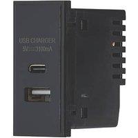 Contactum Media Modular 3.1A 15.5W 2-Outlet Type A & C USB Socket Black (835RP)