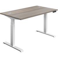 TC Group Economy Back To Back Powered Rectangular Sit Stand Desk Grey Oak/White 1400mm x 0.62-1.28m (836TT)