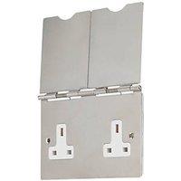 Contactum 3377BSW 13A 2-Gang Unswitched Floor Socket Brushed Steel with White Inserts (837RK)