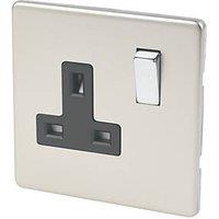Varilight 13AX 1-Gang DP Switched Plug Socket Satin Chrome with Black Inserts (83937)
