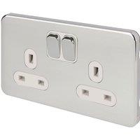 Schneider Electric Lisse Deco 13A 2-Gang SP Switched Plug Socket Polished Chrome with White Inserts (842FF)
