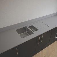 Metis Light Grey Kitchen Worktop with 1.5 Bowl Stainless Steel Sink 3050mm x 620mm x 15mm (842PW)