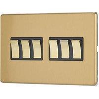 Contactum Lyric 10AX 6-Gang 2-Way Light Switch Brushed Brass with Black Inserts (843RP)