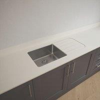 Metis White Kitchen Worktop with 1 Bowl Stainless Steel Sink 3050mm x 620mm x 15mm (844PW)