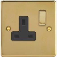 Varilight 13A 1-Gang 2-Pole Switched Socket Polished Brass with Black Inserts (845YT)