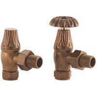 Arroll UK-10 15mm x 1/2" Antique Copper Angled & L/S Traditional Manual Radiator Valve & Lockshield (8497G)