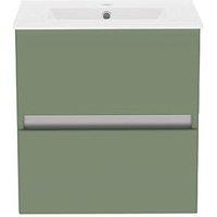 Newland Double Drawer Wall-Mounted Vanity Unit with Basin Matt Sage Green 500mm x 450mm x 540mm (849RN)