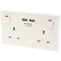 British General 900 Series 13A 2-Gang SP Switched Socket + 3.1A 15.5W 2-Outlet Type A USB Charger Wh
