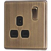 Arlec 13A 1-Gang SP Switched Socket Antique Brass with Black Inserts (852RU)