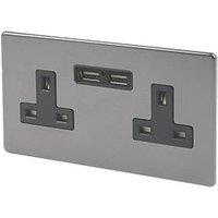 Varilight 13AX 2-Gang Unswitched Socket + 2.1A 10.5W 2-Outlet Type A USB Charger Slate Grey with Bla