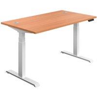 TC Group Economy Back To Back Powered Rectangular Sit Stand Desk Beech/White 1200mm x 0.62-1.28m (853TT)