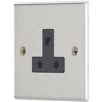Contactum iConic 5A 1-Gang Unswitched Round Pin Socket Brushed Steel with Black Inserts (860RP)