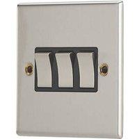Contactum iConic 10AX 3-Gang 2-Way Light Switch Brushed Steel with Black Inserts (861RP)