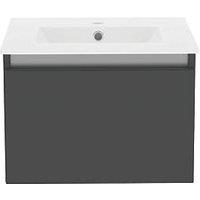 Newland Single Drawer Wall-Mounted Vanity Unit with Basin Matt Midnight Mist 500mm x 450mm x 370mm (864RN)