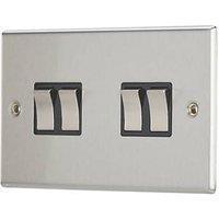 Contactum iConic 10AX 4-Gang 2-Way Light Switch Brushed Steel with Black Inserts (865RP)