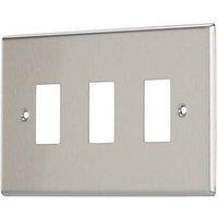 Contactum iConic 3-Module Grid Faceplate Brushed Steel (875RR)