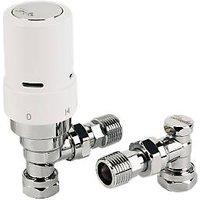 Danfoss RAS-D 10/15mm x 1/2" White/Chrome Angled & L/S Traditional Thermostatic Radiator Valve & Lockshield (87851)