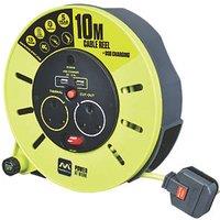 PRO XT 13A 2-Gang 10m Cable Reel + 2.1A 2-Outlet Type A USB Charger 240V (8796X)