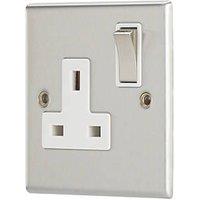 Contactum Iconic 13A 1-Gang DP Switched Socket Outlet Brushed Steel with White Inserts (879RP)