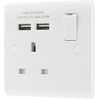 LAP 13A 1-Gang SP Switched Socket + 2.1A 10.5W 2-Outlet Type A USB Charger White (8812F)