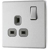 LAP 13A 1-Gang DP Switched Power Socket Brushed Stainless Steel with Graphite Inserts (882KJ)