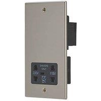 Contactum Iconic 2-Gang Dual Voltage Shaver Socket 115 - 230V Brushed Steel with Black Inserts (882RP)