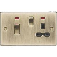 Knightsbridge 45A 2-Gang DP Cooker Switch & 13A DP Switched Socket Antique Brass with LED with Black Inserts (883VR)