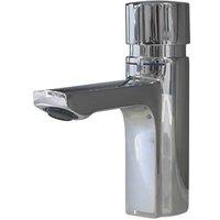 F5S-Mix Self-Closing Non-Concussive Commercial Bathroom Pillar Mixer Tap Chrome (889HX)