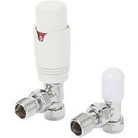 Flomasta 1/2" x 15mm White Angled & L/S Modern Thermostatic Radiator Valve & Lockshield (892XT)