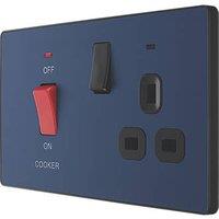 British General Evolve 45A 2-Gang 2-Pole Cooker Switch & 13A DP Switched Socket Blue with LED with Black Inserts (893PX)