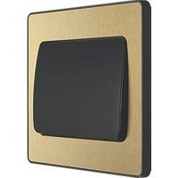 British General Evolve 20A 16AX 1-Gang 2-Way Wide Rocker Light Switch Satin Brass with Black Inserts (893PY)