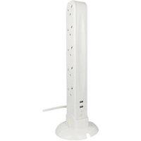 Masterplug 13A 10-Gang Unswitched Surge-Protected Tower Extension Lead + 2.1A 2-Outlet Type A USB Charger 1m (8977G)